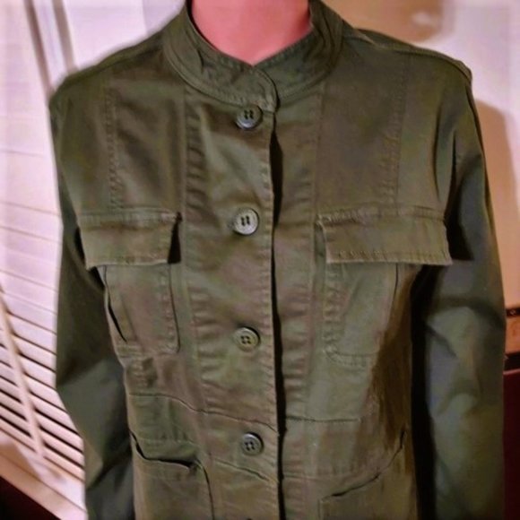 SANCTUARY ARMY GREEN COLLARLESS UTILITY JACKET SIZE M NWOT - Picture 2 of 7